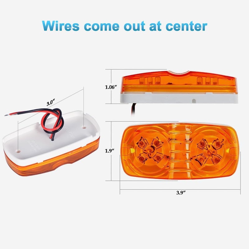 Partsam 14x Trailer RV Marker LED Light Double Bullseye 10 Diodes Clearance Light Red/Amber,[DOT Approved] 4x2 Tiger Eye/Double Bubble 12V Rectangular LED Side Marker Light Surface Mount Camper Truck - Image 2